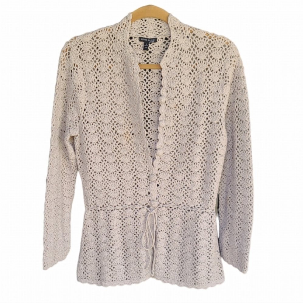 Anne Klein Boho Cardigan Size L Taupe Shimmer